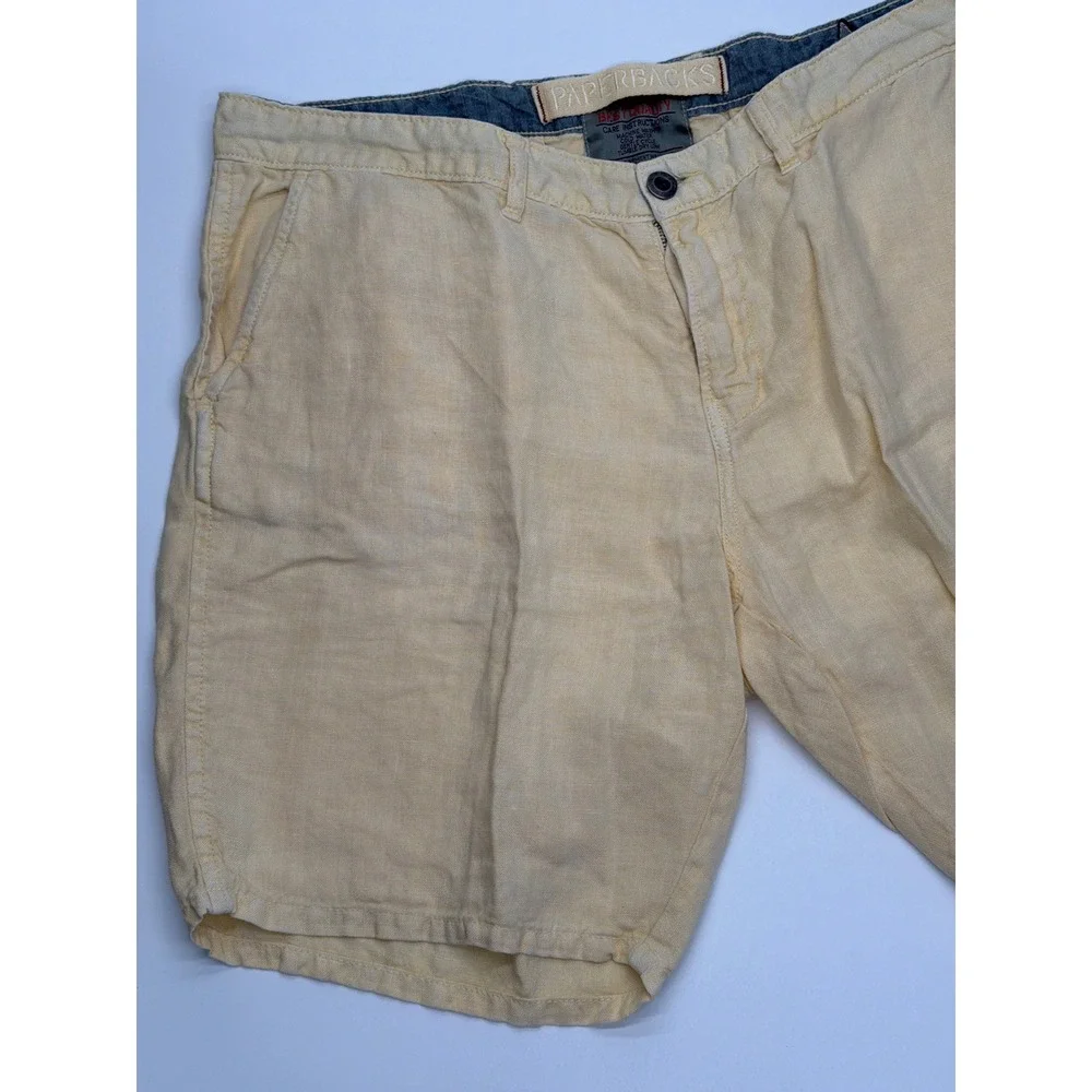 Paperbacks Mens Pale Yellow 100% Linen Flat Front‎ Summer Beach Shorts Size 38